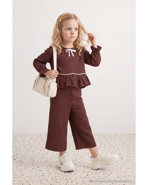 TRENDYOLKIDS Mädchen Bordeaux Einfarbig Kurz Regular Fit Zweiteilig Sets