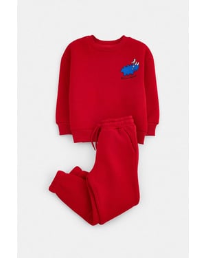 TRENDYOLKIDS Jungen Rot Mit Grafikprint Lang, Oversize Zweiteilig Sets