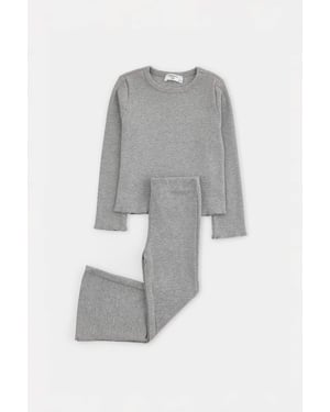 TRENDYOLKIDS Mädchen Grau Einfarbig Lang, Regular Fit Zweiteilig Sets