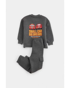 TRENDYOLKIDS Jungen Grau Mit Grafikprint Lang, Oversize Zweiteilig Sets