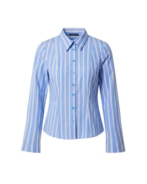TRENDYOLMİLLA Damen Blau Gestreift Lang, Tailliert Hemden