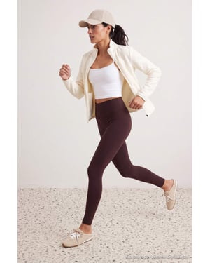 TRENDYOLMİLLA Damen Braun Einfarbig Hohe Taille Sport- Leggings