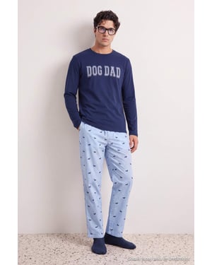 TRENDYOL MAN Herren Dunkelblau Mit Slogan Lang, Regular Fit Pyjama- Sets