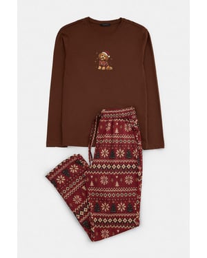 TRENDYOL MAN Herren Braun Weihnachts- Lang, Regular Fit Pyjama- Sets