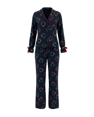 Trendyol TRENDYOLMİLLA Damen Weihnachts-Pyjama-Set, lang, Regular Fit - Marineblau/Blau