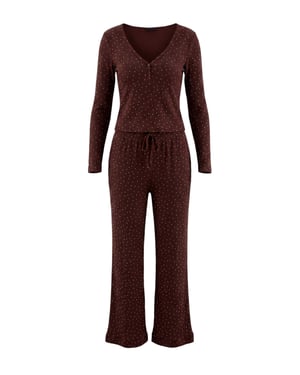 TRENDYOLMİLLA Damen 2er Pack Braun Gepunktet Lang Loungewear Regular Fit Pyjama- Sets