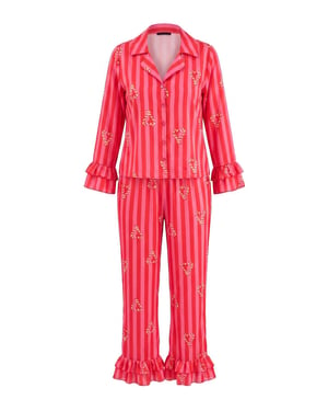 TRENDYOLMİLLA Damen Rosa Weihnachts- Lang, Regular Fit Pyjama- Sets