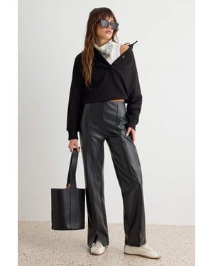 TRENDYOLMİLLA Damen Schwarz Einfarbig Ausgestellt Normale Taille Hosen