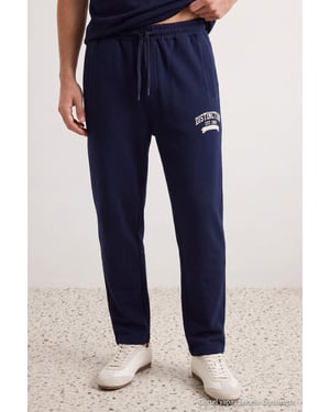 TRENDYOL MAN Herren Dunkelblau Mit Slogan Normale Taille Jogginghosen