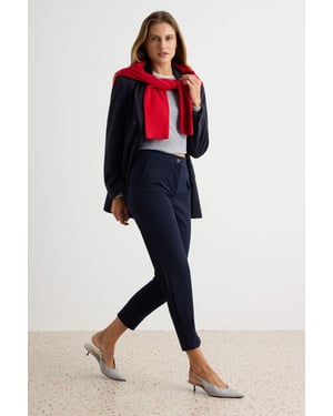 TRENDYOLMİLLA Damen Dunkelblau Einfarbig Karottenhose Normale Taille Hosen