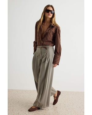 TRENDYOLMİLLA Damen Dunkelblau Einfarbig Weites Bein Normale Taille Hosen
