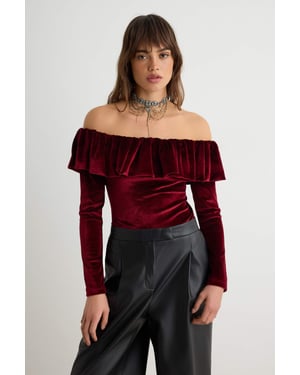 TRENDYOLMİLLA Damen Bordeaux Einfarbig Lang, Tailliert Bodys