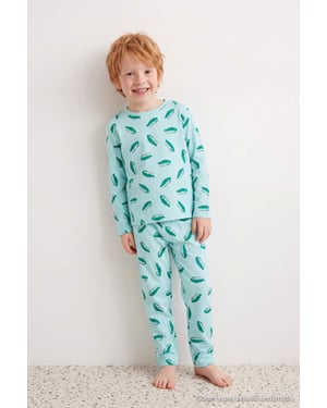 TRENDYOLKIDS Jungen Grün Mit Grafikprint Lang, Regular Fit Pyjama- Sets