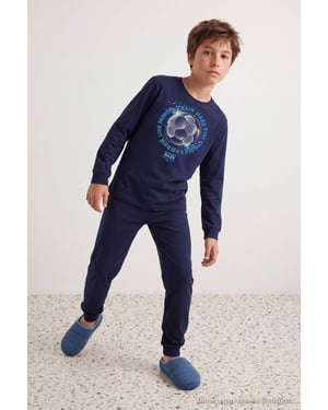 TRENDYOLKIDS Jungen Dunkelblau Mit Grafikprint Lang, Regular Fit Pyjama- Sets