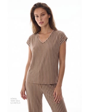 Hera Gestreiftes Spitzen-Shorts-Ärmel Pyjama Set