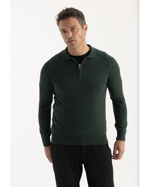 Pullover Pullover Mit Polokragen Und Reißverschluss