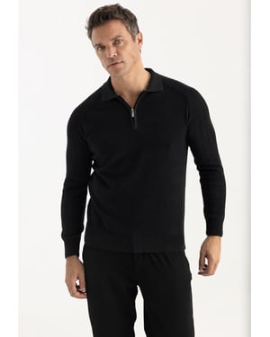 Felix Hardy Pullover mit Polokragen und Reißverschluss - Schwarz