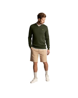 Lyle & Scott - Pullover für Herren, V-Ausschnitt, Emblem, Regulär (Kaktus-Grün)