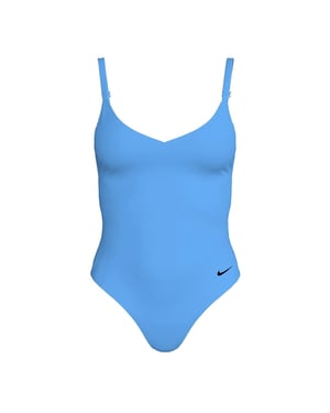 Nike - Badeanzug für Damen, V-Ausschnitt (Blau)