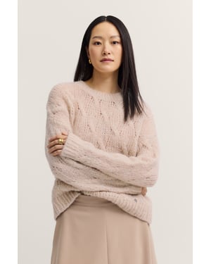 Bugatti Damenpullover mit Rundhalsausschnitt und Zopfmuster - Beige