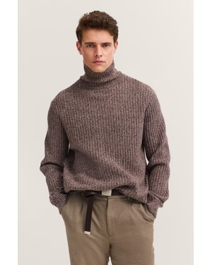 Bugatti Herren-Rollkragenpullover, Grobstrick aus Wollmix - Braun