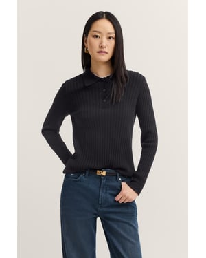 Bugatti Damen Strick Polo langarm aus Rippstrick mit Knopfleiste