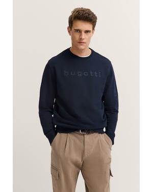 Bugatti Herren-Sweatshirt mit Rundhals, Modern Fit, aus Baumwollmix - Marineblau