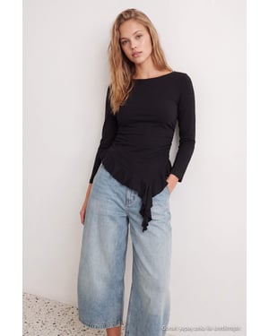 TRENDYOLMİLLA Damen Schwarz Einfarbig Lang Tailliert Blusen