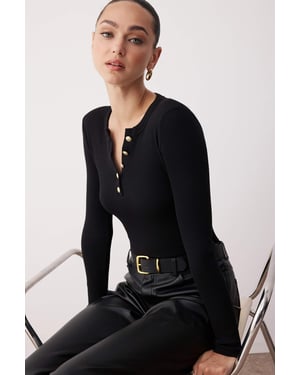 TRENDYOLMİLLA Damen Schwarz Einfarbig Lang Tailliert Blusen