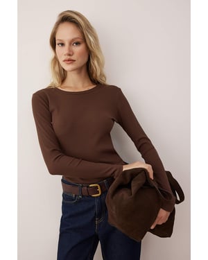 TRENDYOLMİLLA Damen Braun Einfarbig Lang Regular Fit Blusen