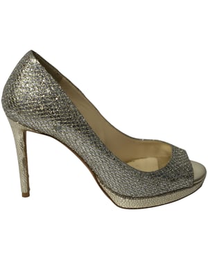 Jimmy Choo Metallic Luna Offene-Toe-Pumps aus goldfarbenem Leder