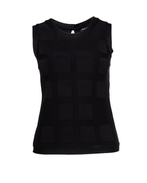 schwarzes gewebtes Top mit strukturiertem Druck