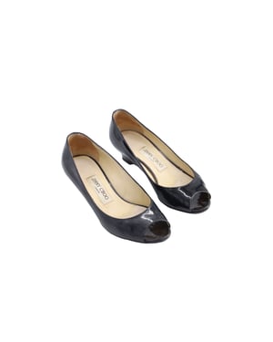 Jimmy Choo 'Baxen' Peeptoe-Wedges aus schwarzem Lackleder