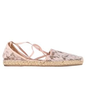 Valentino Garavani Floral Lace Selbstbindende Espadrilles Flachschuhe aus pinkem Polyester