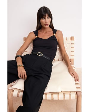 TRENDYOLMİLLA Damen Schwarz Einfarbig Ärmellos Tailliert Blusen