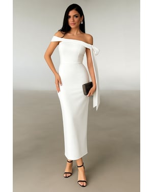 TRENDYOLMİLLA Damen Weiß Colour-Block Maxi Ärmellos Elegant/Abend Bodycon Kleider