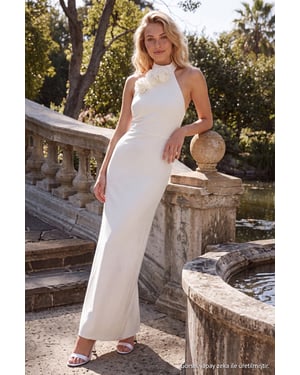 TRENDYOLMİLLA Damen Weiß Einfarbig Maxi Ärmellos Abschluss / Ball Gerade Abend & Ball Kleid