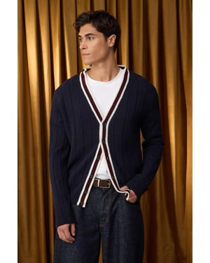 TRENDYOL MAN Herren Dunkelblau Colour-Block Lang Regular Fit Cardigans