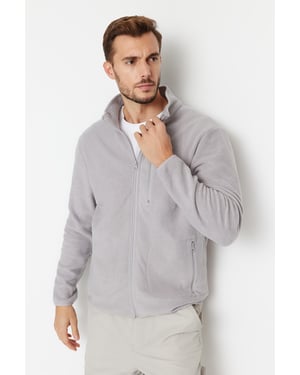 TRENDYOL MAN Herren Grau Einfarbig Lang Regular Fit Cardigans