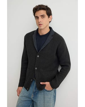 TRENDYOL MAN Herren Grau Einfarbig Lang Regular Fit Cardigans