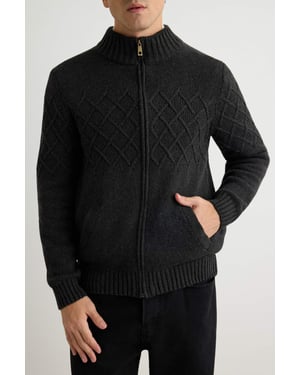 TRENDYOL MAN Herren Grau Rautenmuster Lang Regular Fit Cardigans