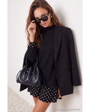 TRENDYOLMİLLA Damen Schwarz Gepunktet Kurz / Mini Lang Casual Gerade Kleider