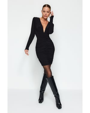 TRENDYOLMİLLA Damen Schwarz Einfarbig Kurz / Mini Lang Abend / Alltag Bodycon Kleider
