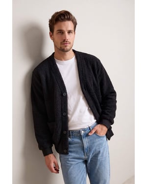 Trendyol Long Oversize Cardigan für Herren, einfarbig - Schwarz