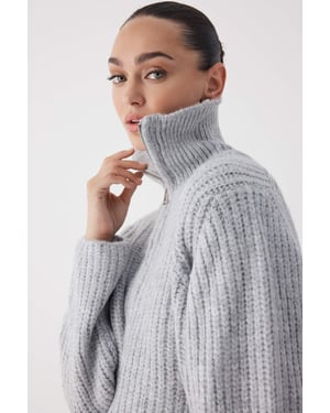 TRENDYOLMİLLA Damen Grau Einfarbig Lang Locker Cardigans