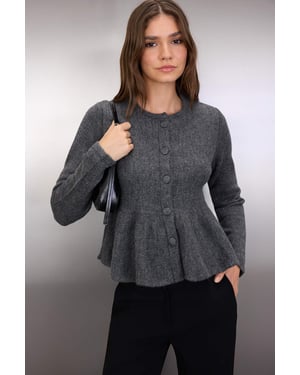 TRENDYOLMİLLA Damen Grau Einfarbig Lang Regular Fit Cardigans