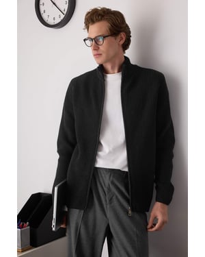 TRENDYOL MAN Herren Schwarz Einfarbig Lang Regular Fit Cardigans