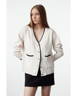 TRENDYOLMİLLA Damen Ecru Colour-Block Lang Oversize Cardigans