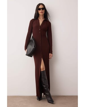 TRENDYOLMİLLA Damen Braun Einfarbig Maxi Lang Casual Bodycon Kleider