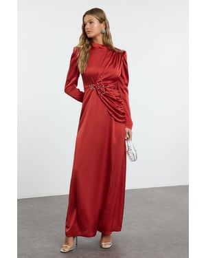 Trendyol Modest Damen Rot Einfarbig Maxi Lang Elegant/Abend Gerade Modest Abend Kleider
